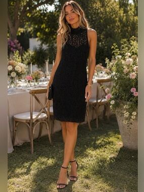 Lauren Ralph Lauren Black Sleeveless Lace Sheath Dress Size 8